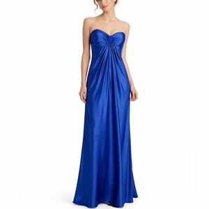 Laundry by Shelli Segal cobalt blue satin gathered strapless gown